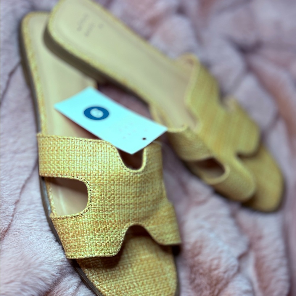 Yellow Woven Slide Sandals